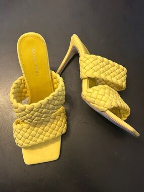 Alaïa Wang Yellow Braided Square-Toe Slide Heels